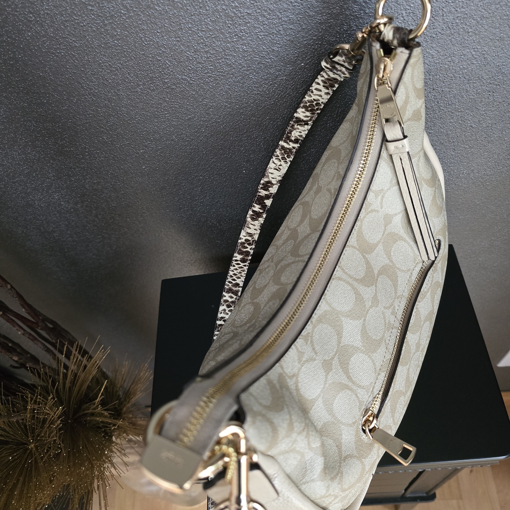 Coach Jules Hobo Pebble & Snake-Embossed Leather Bag Light Khaki/Ivory C91 - Picture 11 of 14